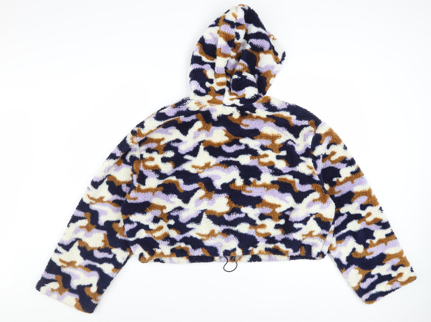 Monki Womens Multicoloured Camouflage Fleece Pullover Hoodie L
