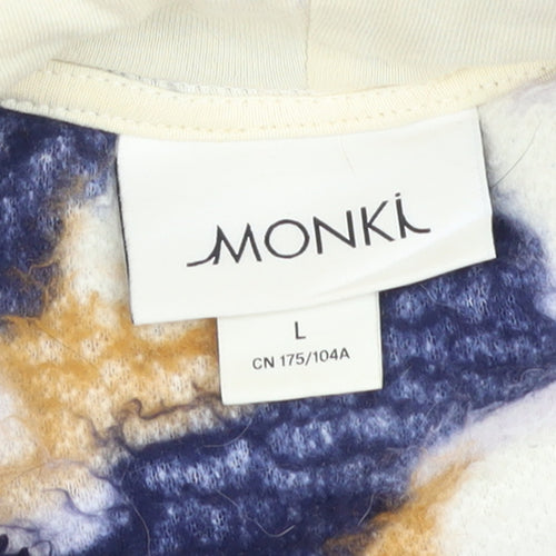 Monki Womens Multicoloured Camouflage Fleece Pullover Hoodie L