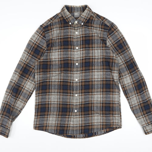 ASOS Men's Brown Check Flannel Long Sleeve Button-Up Shirt Size S