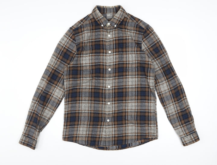 ASOS Men's Brown Check Flannel Long Sleeve Button-Up Shirt Size S