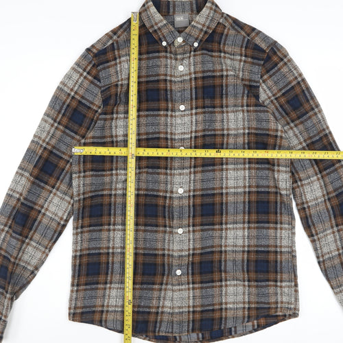 ASOS Men's Brown Check Flannel Long Sleeve Button-Up Shirt Size S