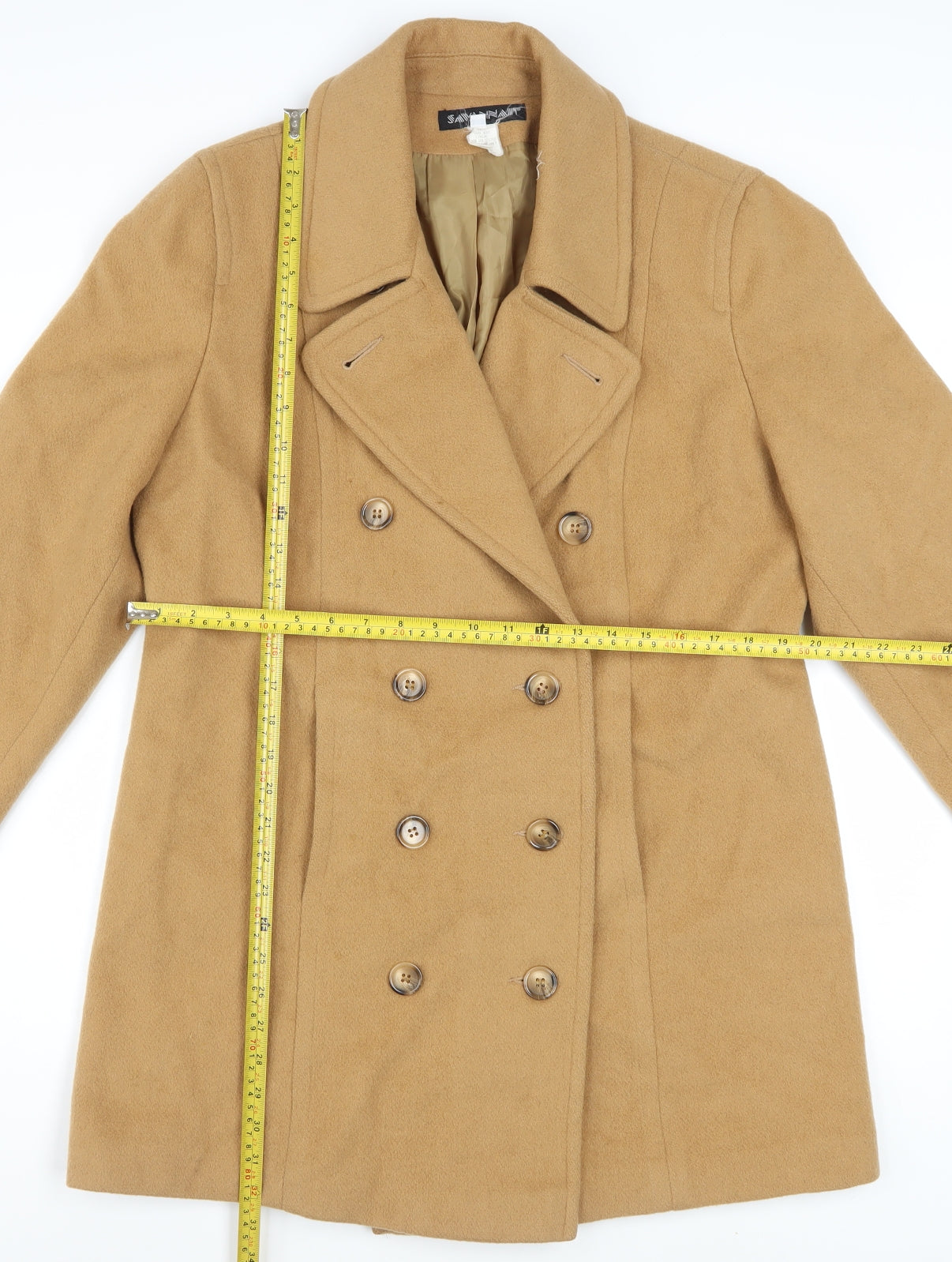 Savannah Women's Beige Wool Pea Coat Size 10 Lined Classic Mid-Length