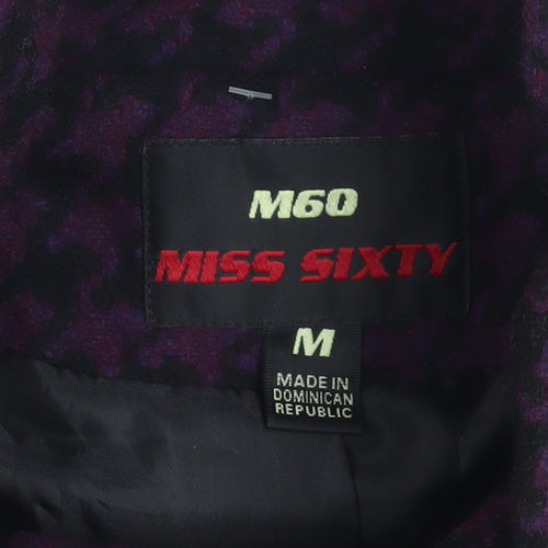 Miss Sixty Womens Purple Houndstooth Belted Wool Blend Pea Coat M