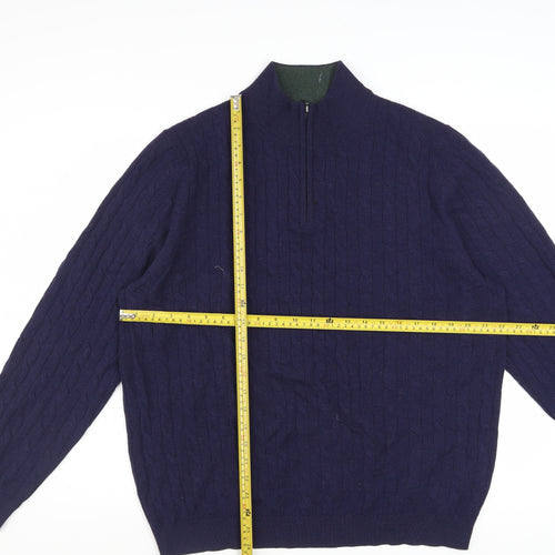 Charles Tyrwhitt Men's Blue Lambswool Cable Knit 1/2 Zip Jumper L