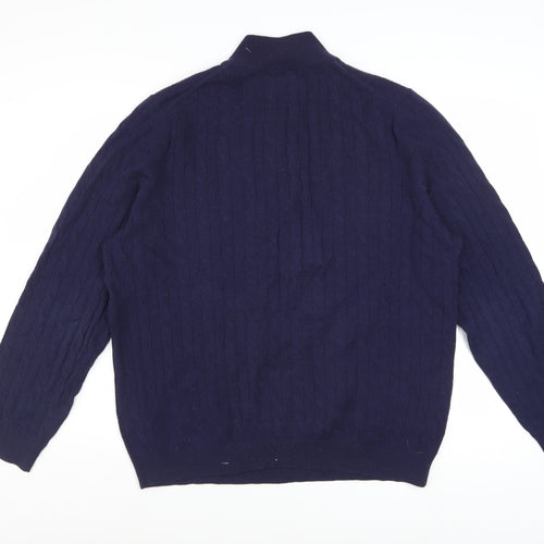 Charles Tyrwhitt Men's Blue Lambswool Cable Knit 1/2 Zip Jumper L