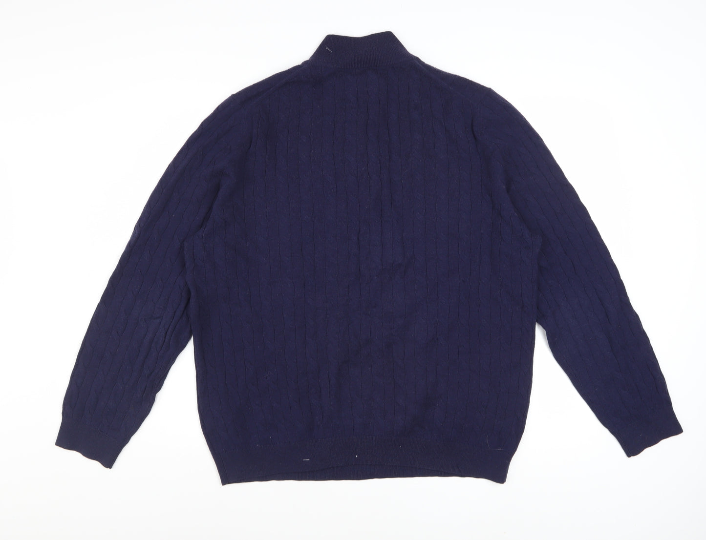 Charles Tyrwhitt Men's Blue Lambswool Cable Knit 1/2 Zip Jumper L