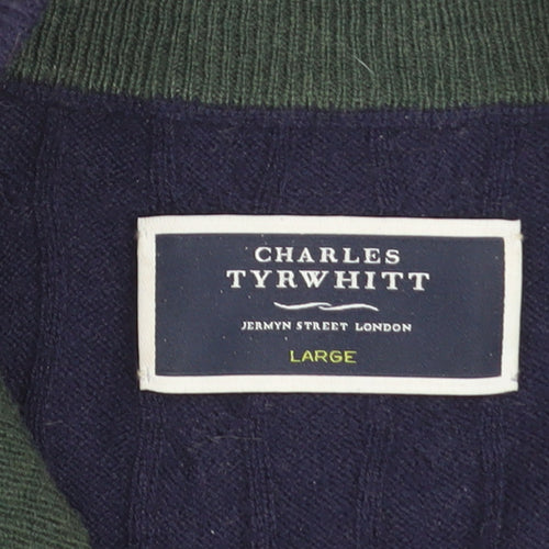 Charles Tyrwhitt Men's Blue Lambswool Cable Knit 1/2 Zip Jumper L