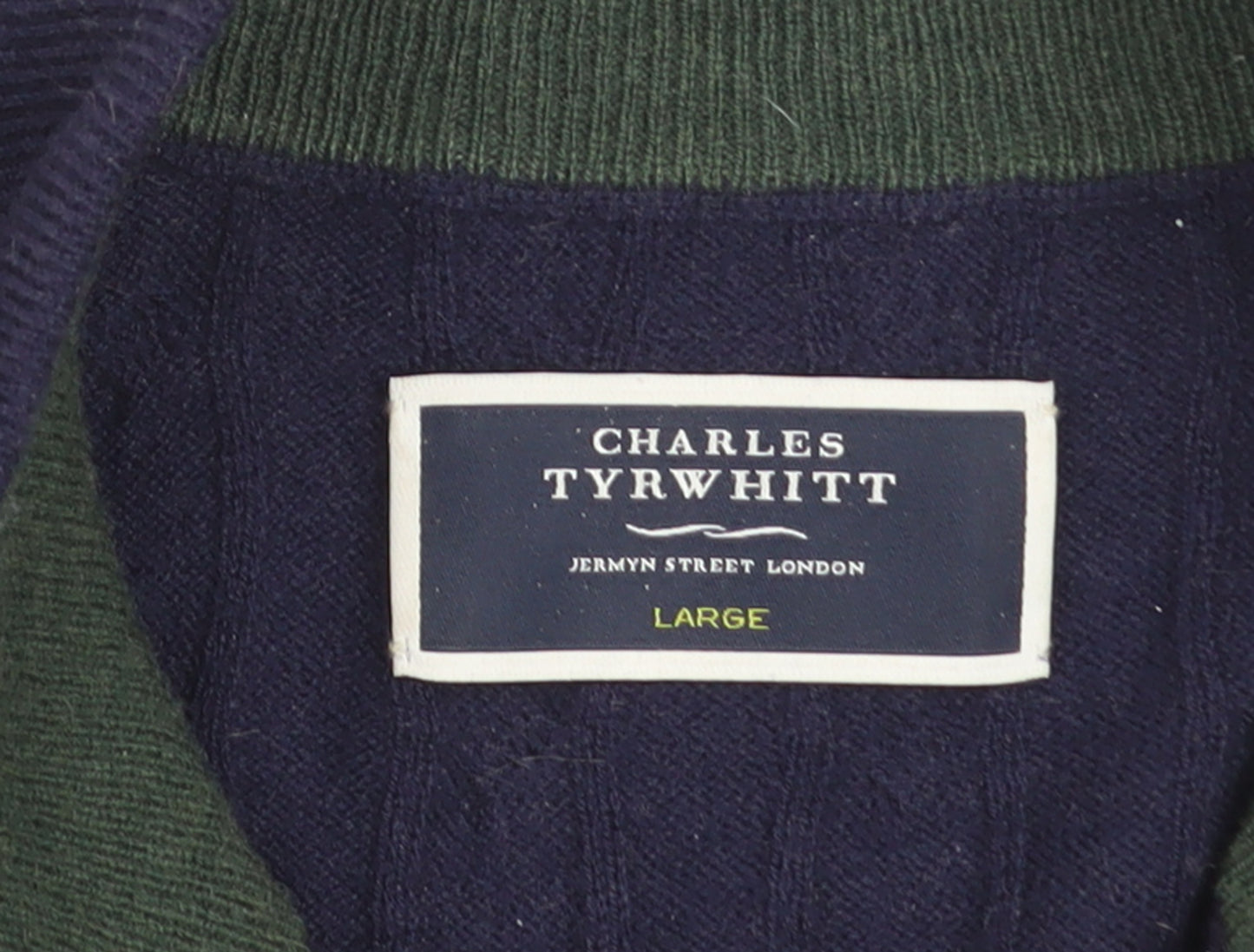 Charles Tyrwhitt Men's Blue Lambswool Cable Knit 1/2 Zip Jumper L