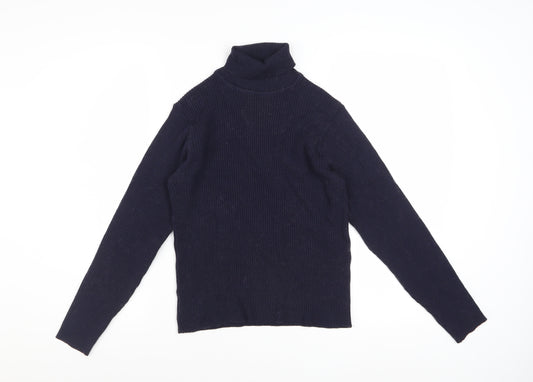 Jaeger Women’s Navy Blue Wool Roll Neck Jumper Size 12