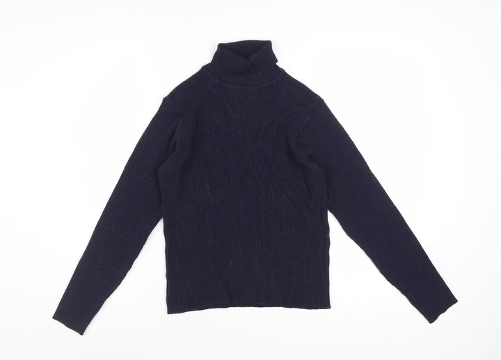 Jaeger Women’s Navy Blue Wool Roll Neck Jumper Size 12