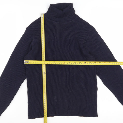 Jaeger Women’s Navy Blue Wool Roll Neck Jumper Size 12