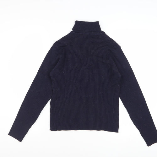 Jaeger Women’s Navy Blue Wool Roll Neck Jumper Size 12