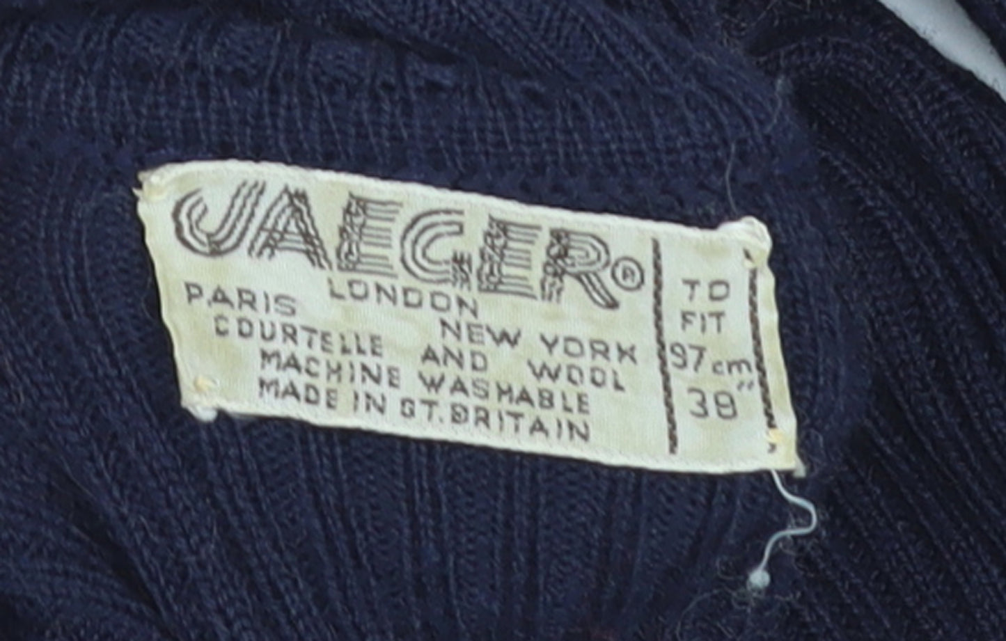 Jaeger Women’s Navy Blue Wool Roll Neck Jumper Size 12