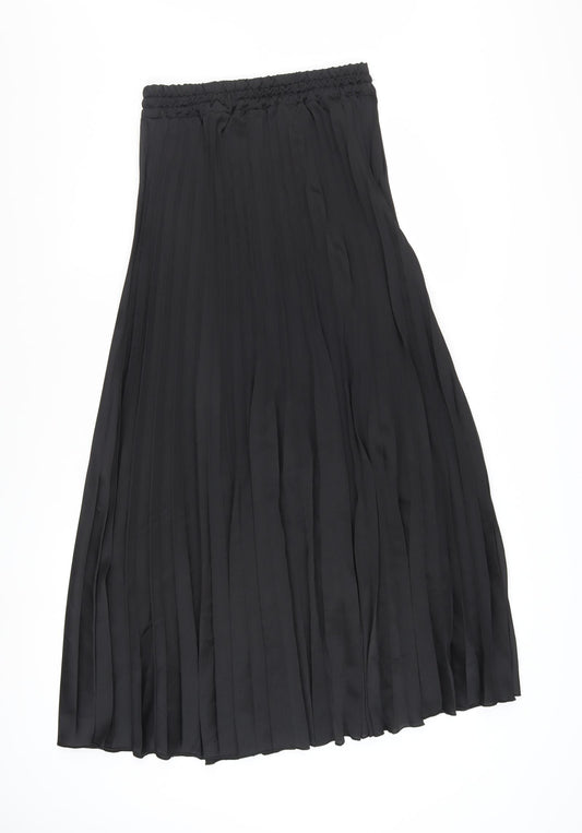 Saiph Lab Womens Black Midi Pleated Skirt Size M Elastic Waist