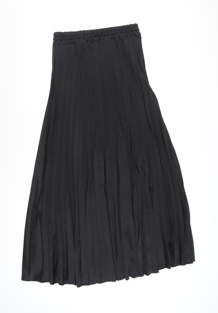 Saiph Lab Womens Black Midi Pleated Skirt Size M Elastic Waist
