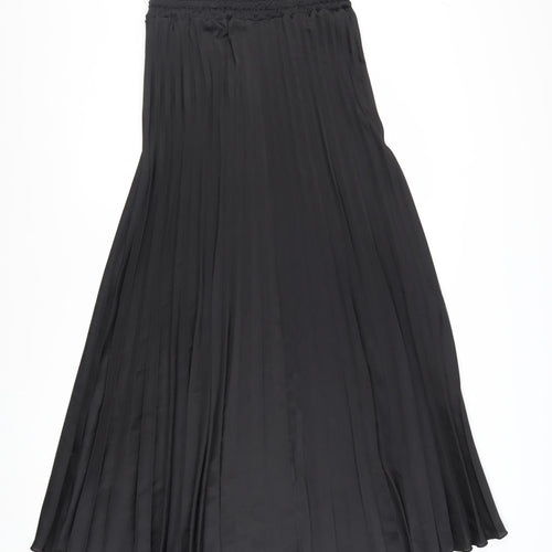 Saiph Lab Womens Black Midi Pleated Skirt Size M Elastic Waist