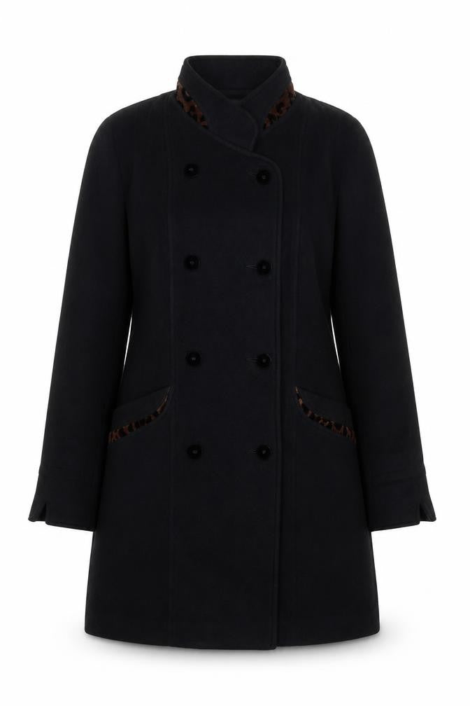 Front view of Sanders & Gold Women's Black Wool Cashmere Pea Coat, size 10