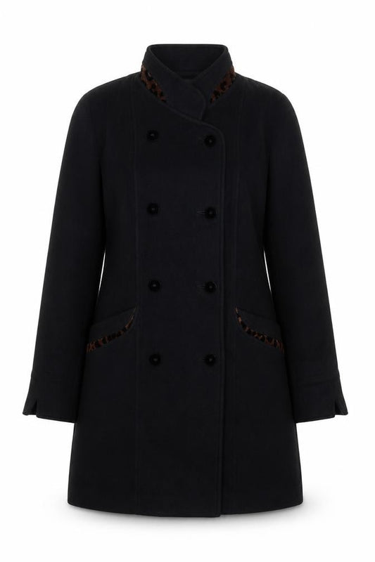 Front view of Sanders & Gold Women's Black Wool Cashmere Pea Coat, size 10