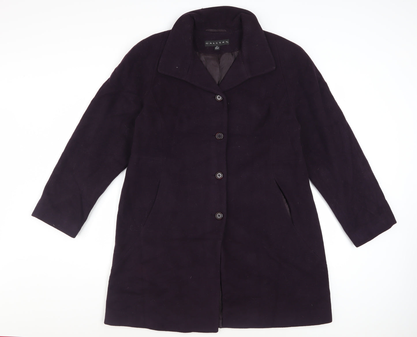 Gallery Women's Purple Wool Blend Mid-Length Overcoat M