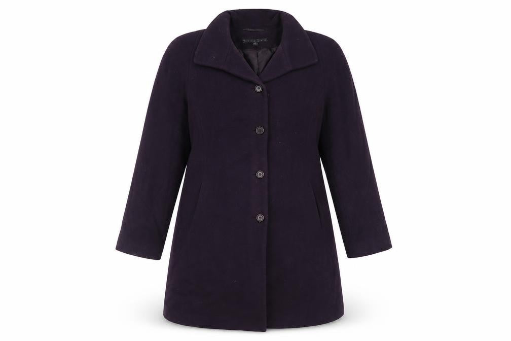 Front view of Gallery Women's Purple Wool Blend Mid-Length Overcoat M