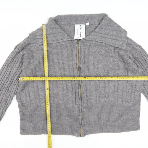 Collusion Women's Grey Cable-Knit Full Zip Collared Jumper UK 22