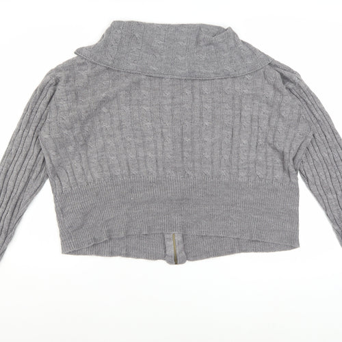 Collusion Women's Grey Cable-Knit Full Zip Collared Jumper UK 22