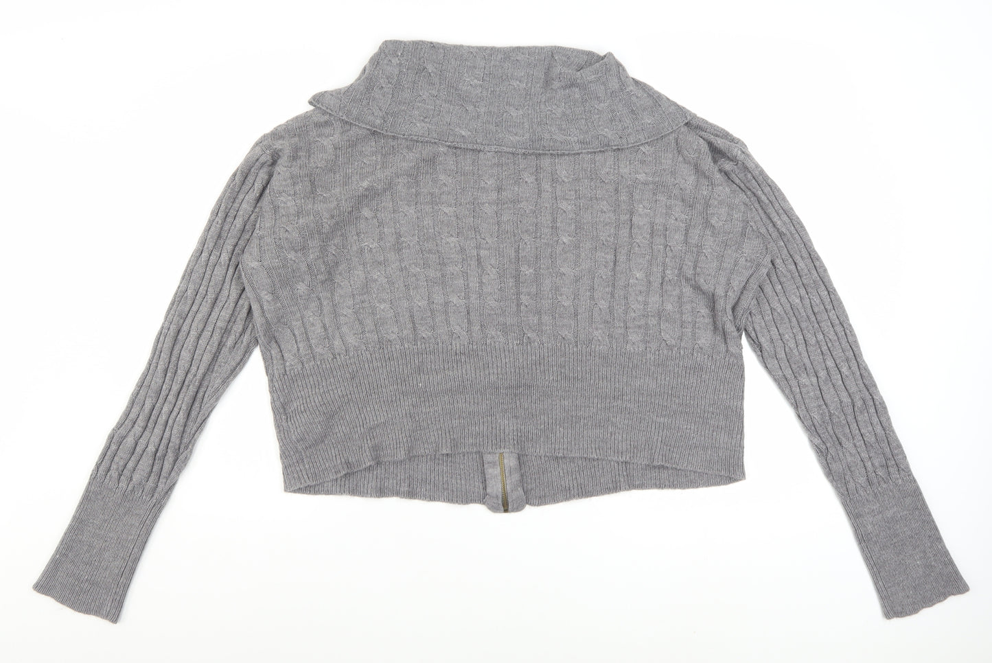 Collusion Women's Grey Cable-Knit Full Zip Collared Jumper UK 22