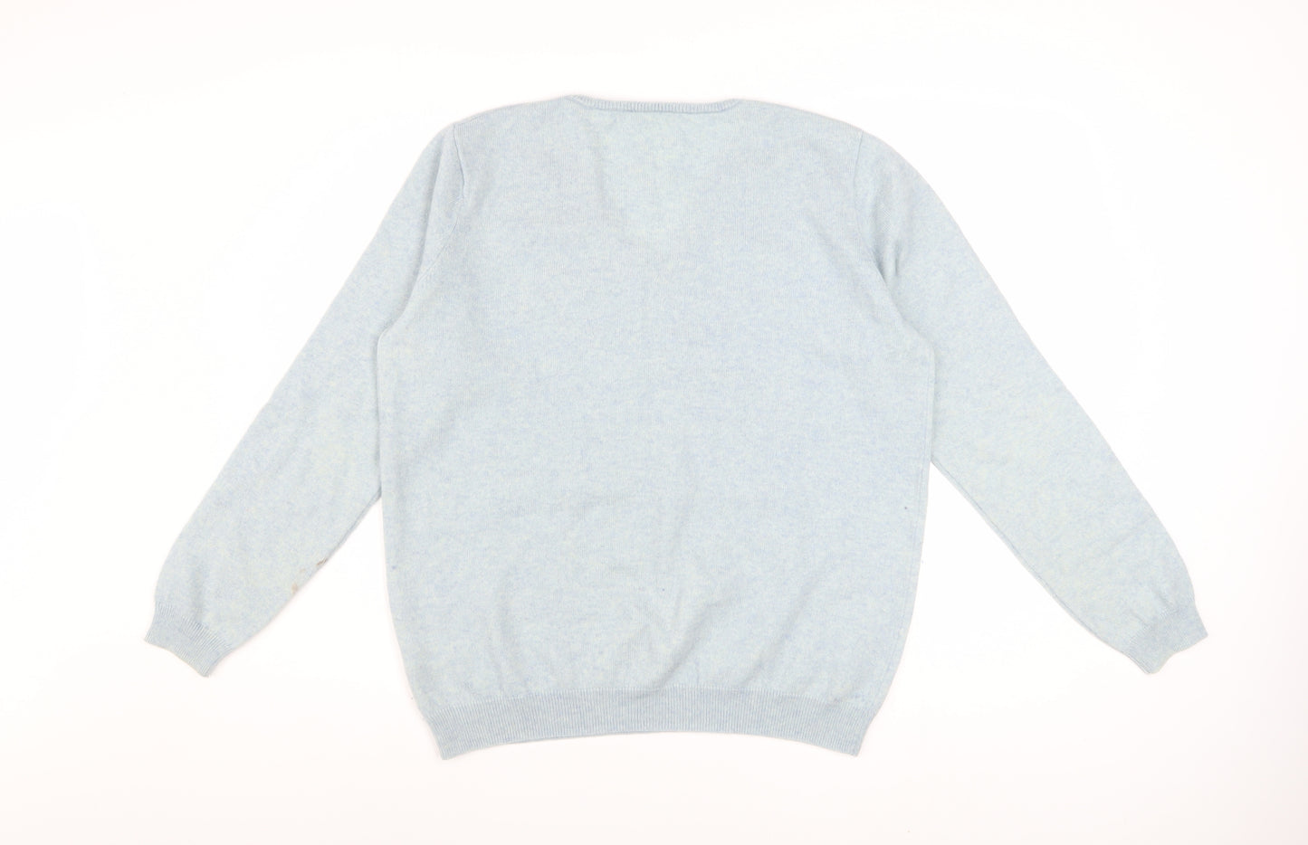 WoolOvers Women Blue L V-Neck Merino Cashmere Knit Jumper