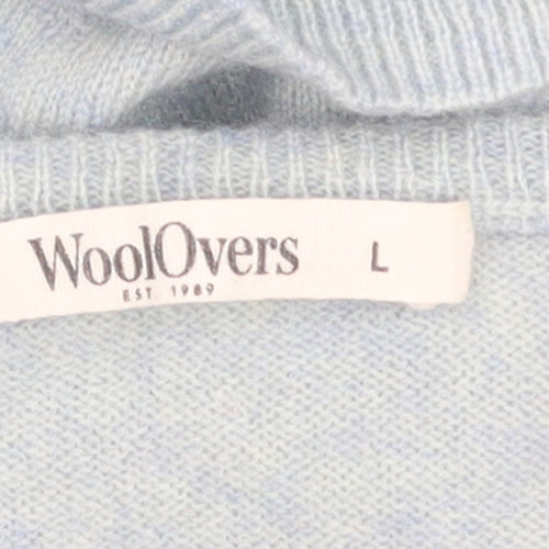 WoolOvers Women Blue L V-Neck Merino Cashmere Knit Jumper