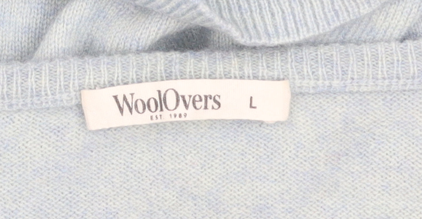WoolOvers Women Blue L V-Neck Merino Cashmere Knit Jumper