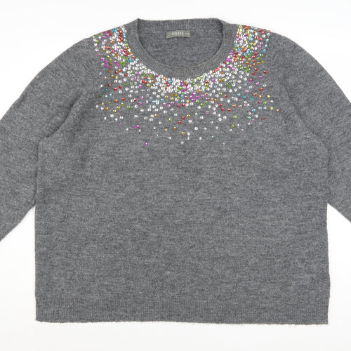 Oasis Women's Grey Beaded Crew Neck Knit Jumper 3XL