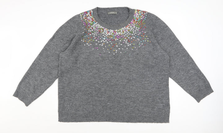 Oasis Women's Grey Beaded Crew Neck Knit Jumper 3XL