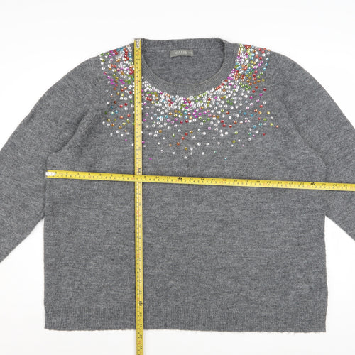 Oasis Women's Grey Beaded Crew Neck Knit Jumper 3XL