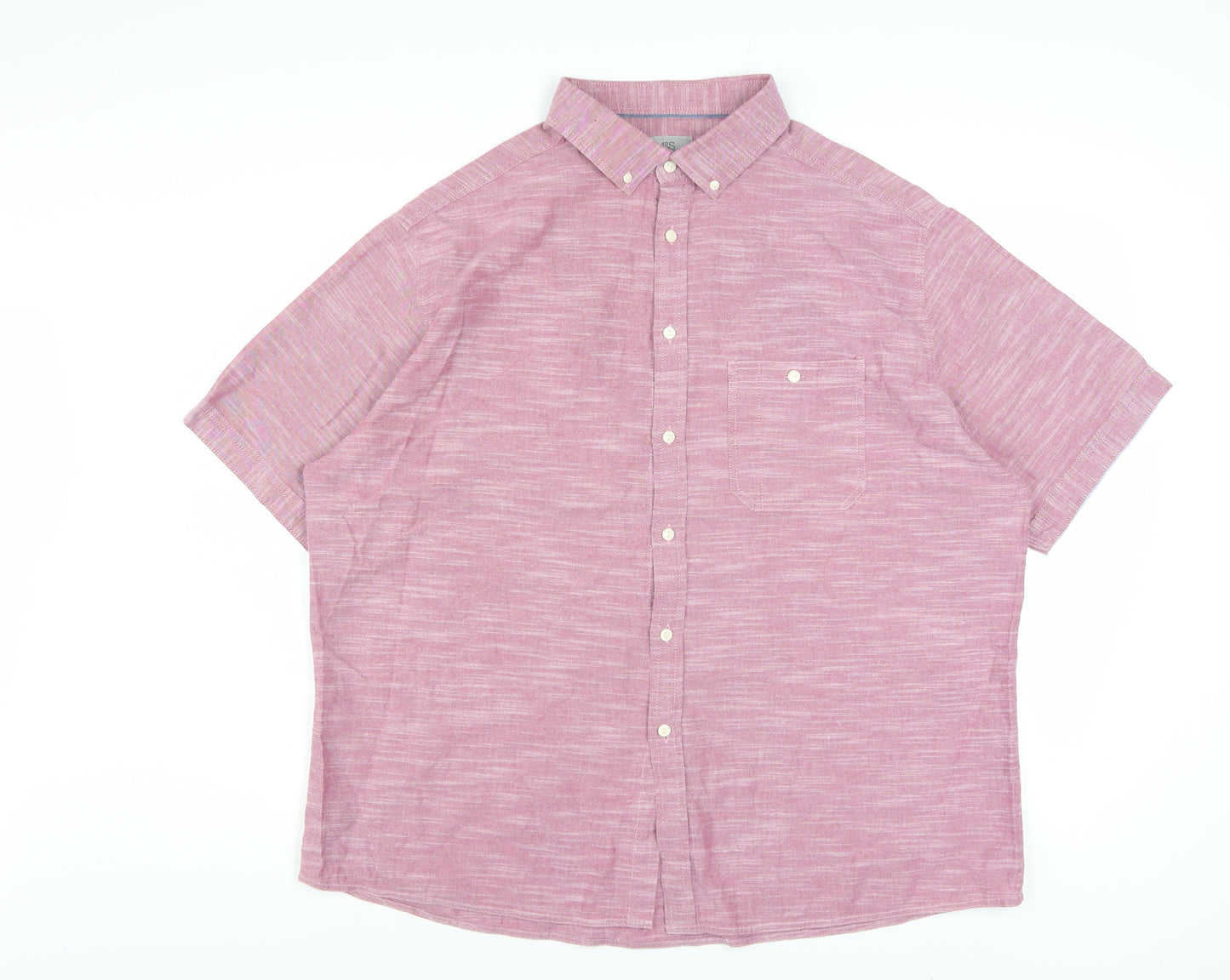 Marks and Spencer Men's Pink 2XL Tailored Fit Short Sleeve Cotton Shirt