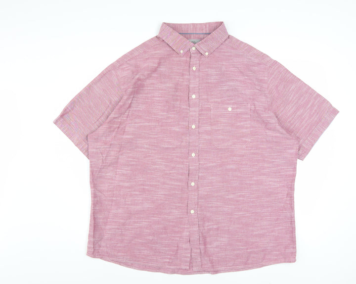 Marks and Spencer Men's Pink 2XL Tailored Fit Short Sleeve Cotton Shirt