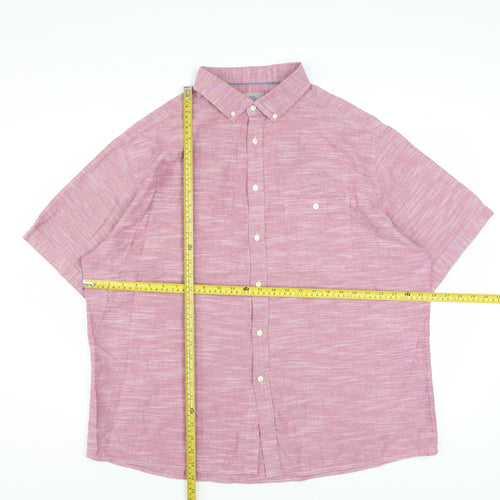 Marks and Spencer Men's Pink 2XL Tailored Fit Short Sleeve Cotton Shirt