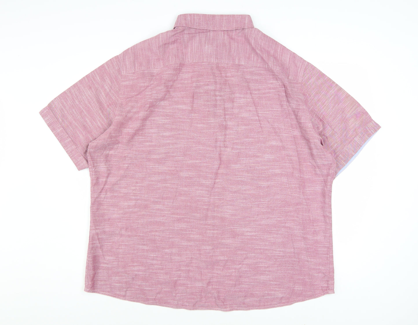 Marks and Spencer Men's Pink 2XL Tailored Fit Short Sleeve Cotton Shirt