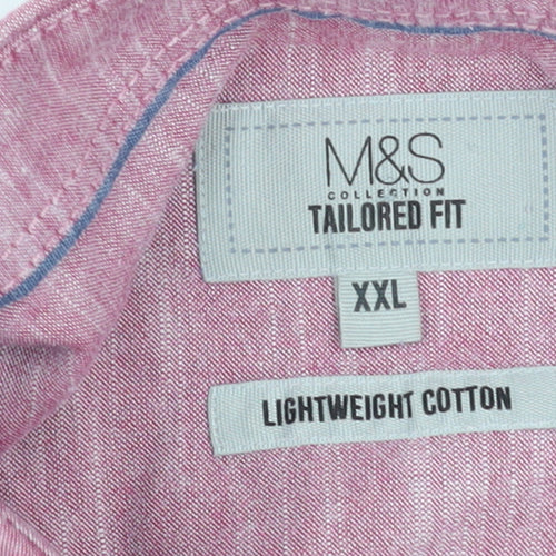 Marks and Spencer Men's Pink 2XL Tailored Fit Short Sleeve Cotton Shirt