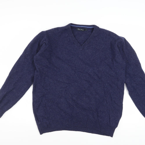 James Pringle Men's Blue Wool V-Neck Jumper Size L Classic Knit