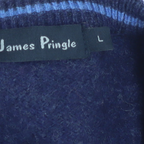 James Pringle Men's Blue Wool V-Neck Jumper Size L Classic Knit