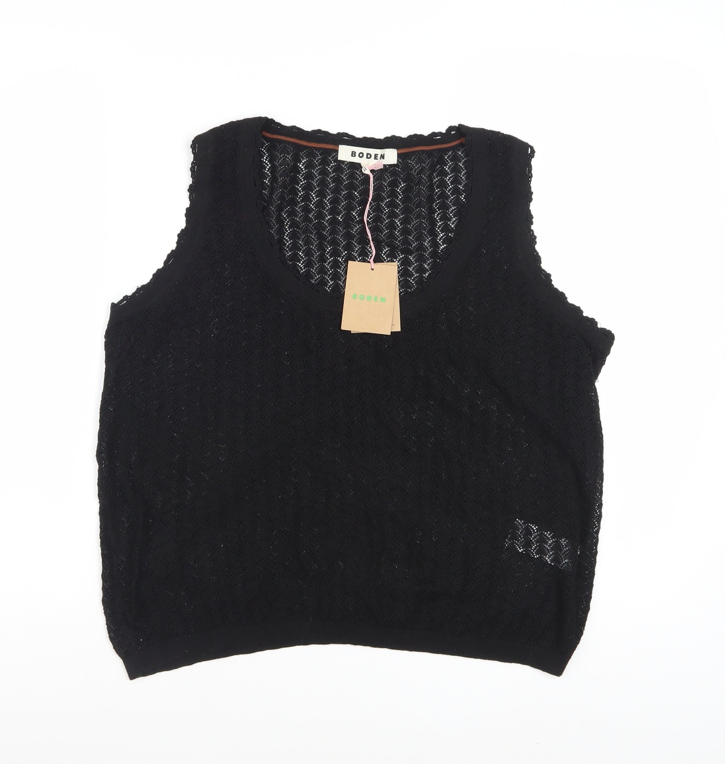 Boden Women's Black Crochet Cotton Sleeveless Tank Top L