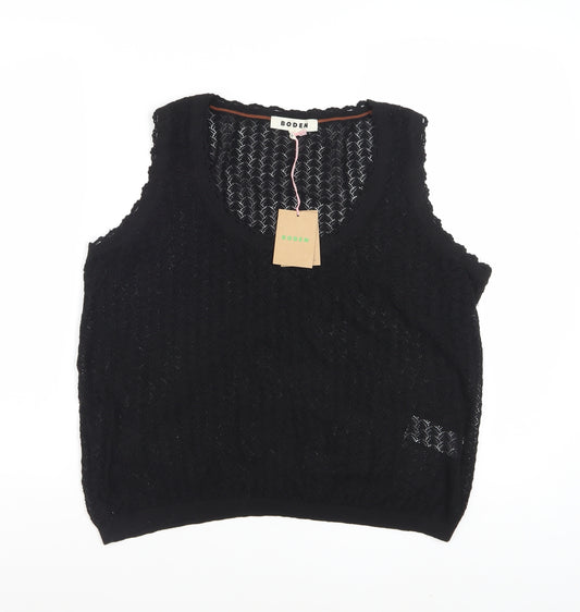 Boden Women's Black Crochet Cotton Sleeveless Tank Top L