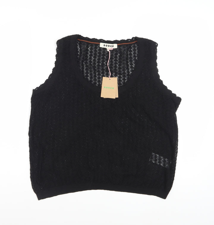 Boden Women's Black Crochet Cotton Sleeveless Tank Top L