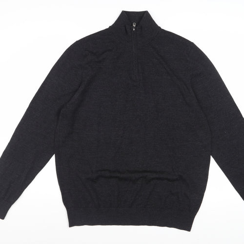 Marks and Spencer Men’s Black Merino Wool 1/2 Zip Jumper Size L