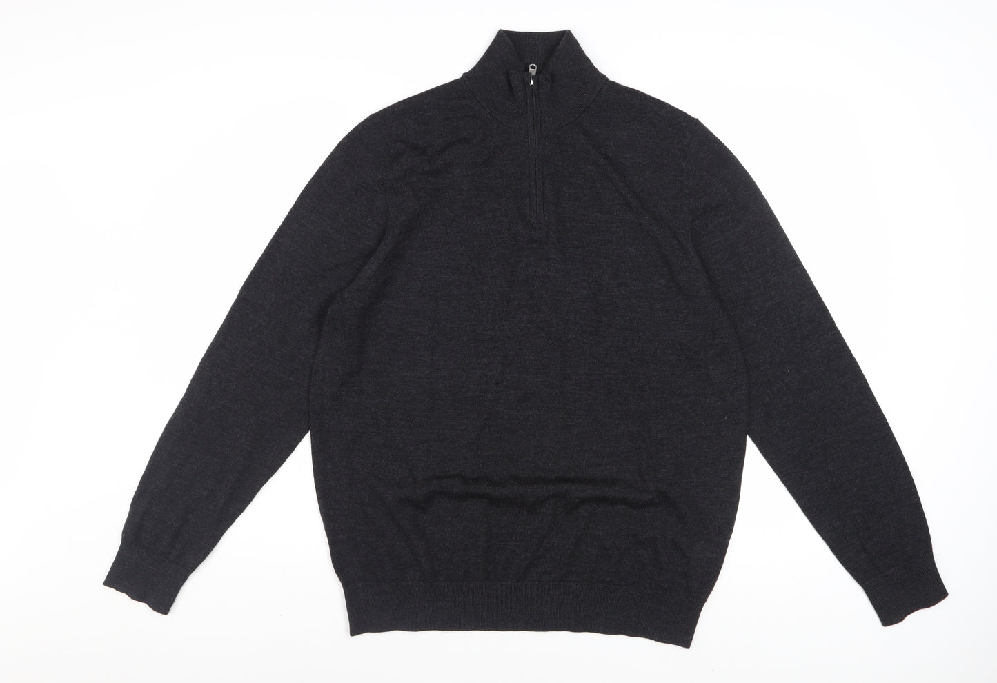 Marks and Spencer Men’s Black Merino Wool 1/2 Zip Jumper Size L