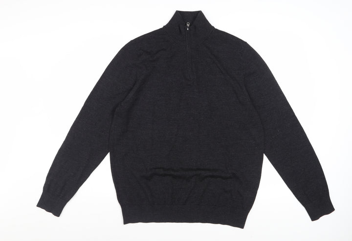 Marks and Spencer Men’s Black Merino Wool 1/2 Zip Jumper Size L