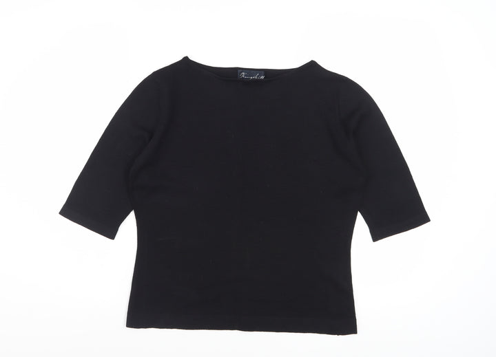 Kingshill Women Black 3/4 Sleeve Merino Wool Basic Blouse L