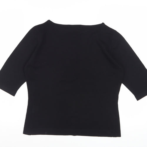 Kingshill Women Black 3/4 Sleeve Merino Wool Basic Blouse L