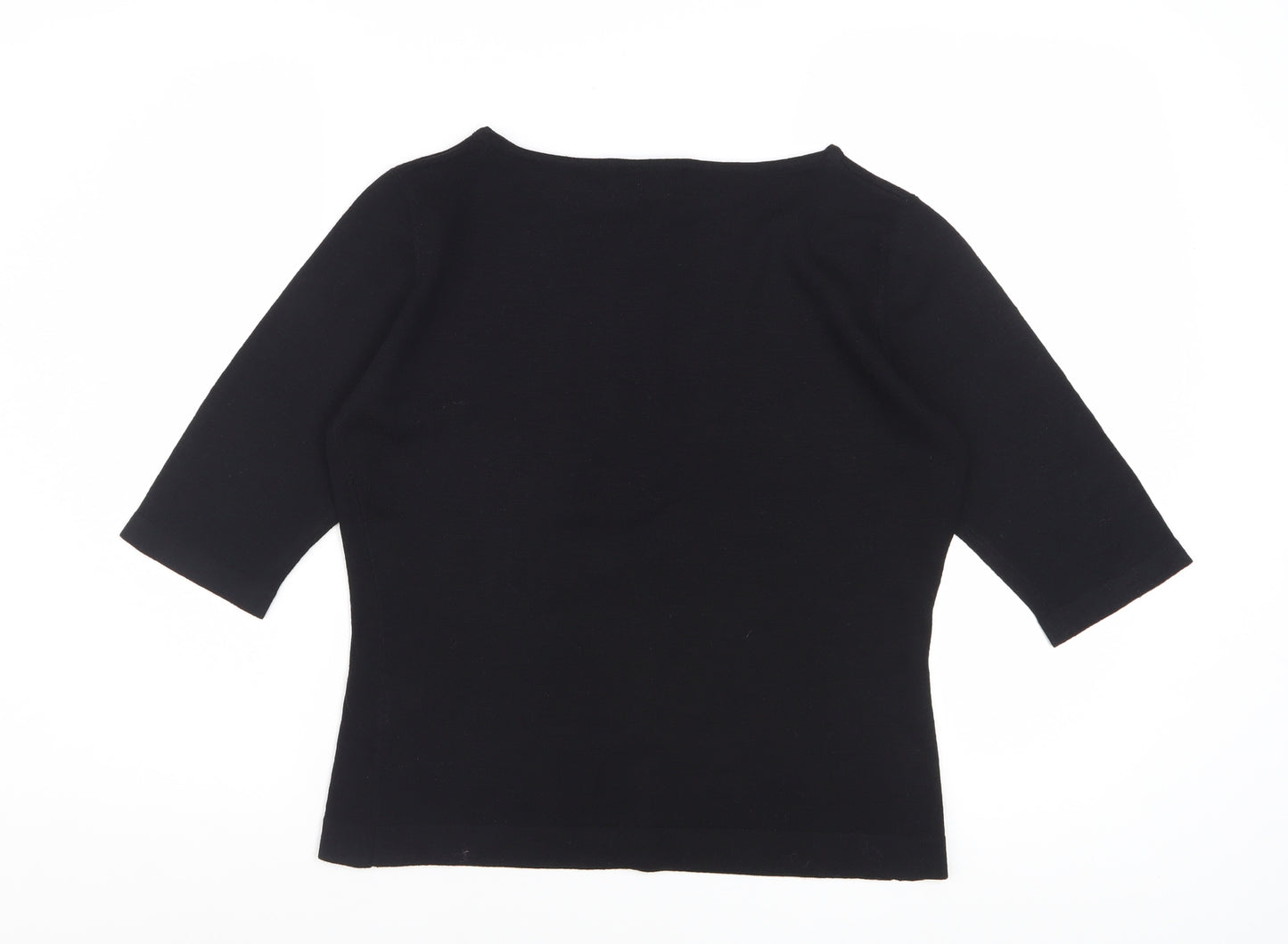 Kingshill Women Black 3/4 Sleeve Merino Wool Basic Blouse L