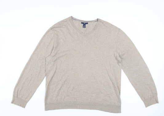 Gap Men’s Beige Cotton V-Neck Jumper Size L Classic Knit